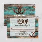 Rustiek Land Blauwgroen Schuur Hout Hoefijzer RSVP Kaart (Voorkant / Achterkant)