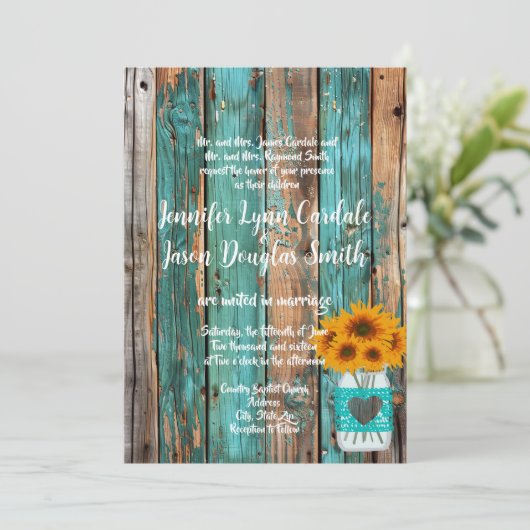 Rustiek Land Blauwgroen Schuur Hout Zonnebloem Mas Kaart (Staand voorkant)