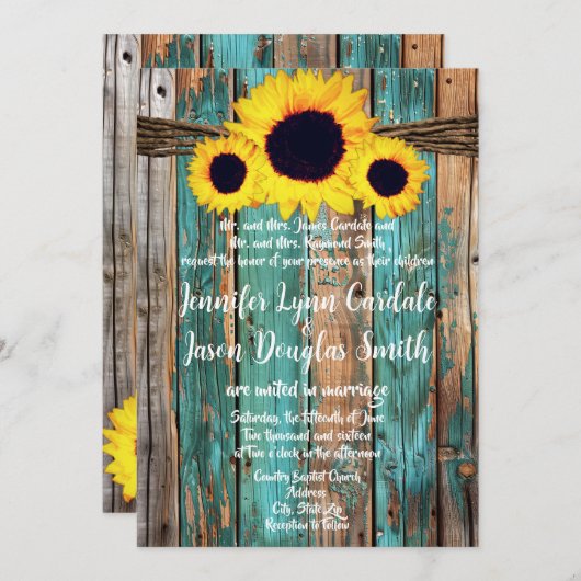 Rustiek Land Blauwgroen Schuur Houten Zonnebloem B Kaart (Voorkant / Achterkant)