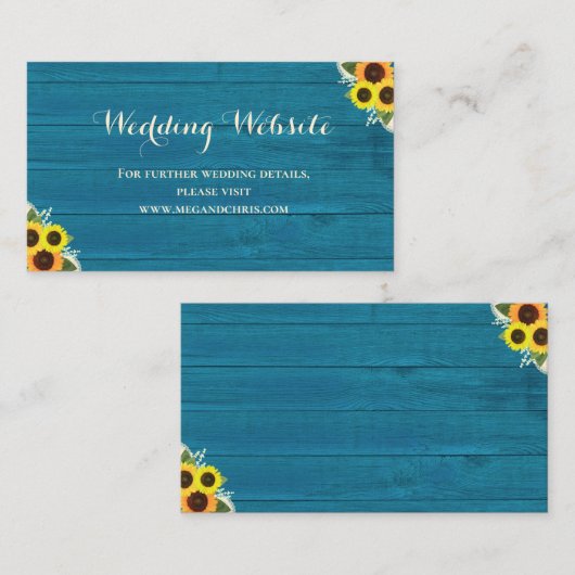 Rustiek Land Blauwgroen Zonnebloem Bruiloft Websit Informatiekaartje (Voorkant / Achterkant)