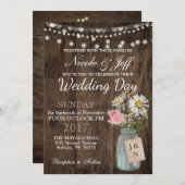 Rustiek Land Bloem Mason Jar Schuur Bruiloft Kaart (Voorkant / Achterkant)