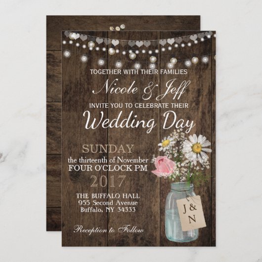 Rustiek Land Bloem Mason Jar Schuur Bruiloft Kaart (Voorkant / Achterkant)