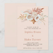 Rustiek Land Bloemen Botanische Roze Cream Bruilof Kaart (Voorkant / Achterkant)