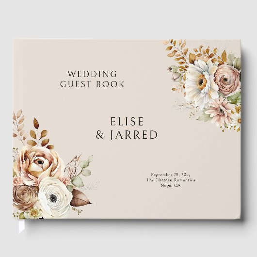 Rustiek Land Bloemen Bruin Neutraal Bruiloft Gastenboek (Voorkant)