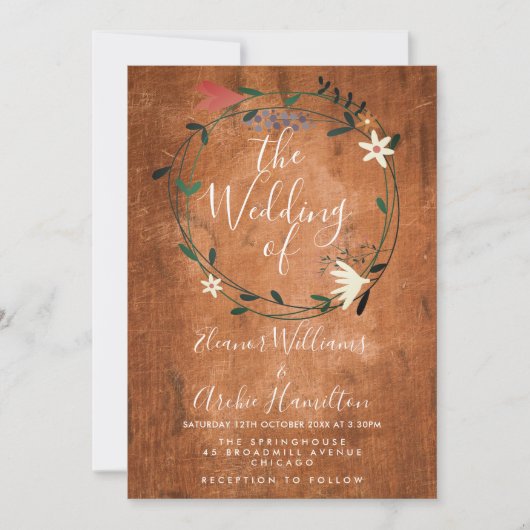 Rustiek Land Bloemen Garland bruiloft uitnodiging (Voorkant)