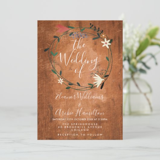 Rustiek Land Bloemen Garland bruiloft uitnodiging (Staand voorkant)