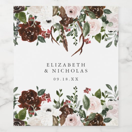 Rustiek Land Bloemen Gepersonaliseerde Bruiloft Wijn Etiket (Enkel label)