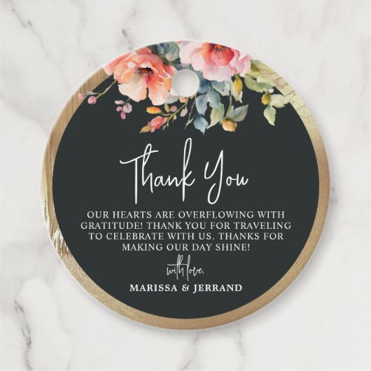 Rustiek Land Bloemen Goud Lijst Bruiloft Dank u Bedankjes Labels (Voorkant)