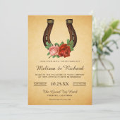 Rustiek Land Bloemen Hoefijzer Bruiloft Uitnodigin Kaart (Staand voorkant)