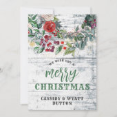 Rustiek Land Bloemen Houten Kerstmis Feestdagenkaart (Voorkant)