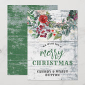 Rustiek Land Bloemen Houten Kerstmis Feestdagenkaart (Voorkant / Achterkant)
