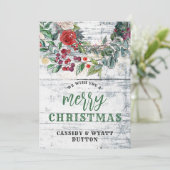 Rustiek Land Bloemen Houten Kerstmis Feestdagenkaart (Staand voorkant)