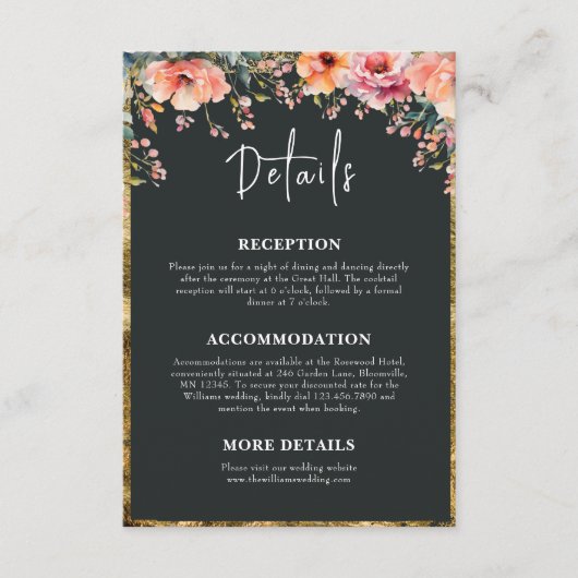 Rustiek Land Bloemen Sage Groene Bruiloft Details Informatiekaartje (Voorkant)