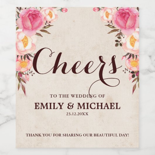 Rustiek Land Bloemen wijnfles label Wijn Etiket (Enkel label)