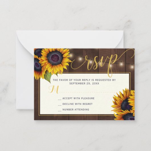 Rustiek land bloemenbudget bruiloft elegante RSVP Notitiekaartje (Voorkant)