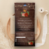  rustiek land bloemenhout lantaarn bruiloft drieluik uitnodiging