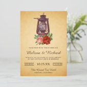 Rustiek Land Bloemenlantaarn Bruiloft uitnodiging (Staand voorkant)