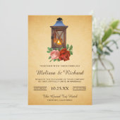Rustiek Land Bloemenlantaarn Bruiloft uitnodiging (Staand voorkant)