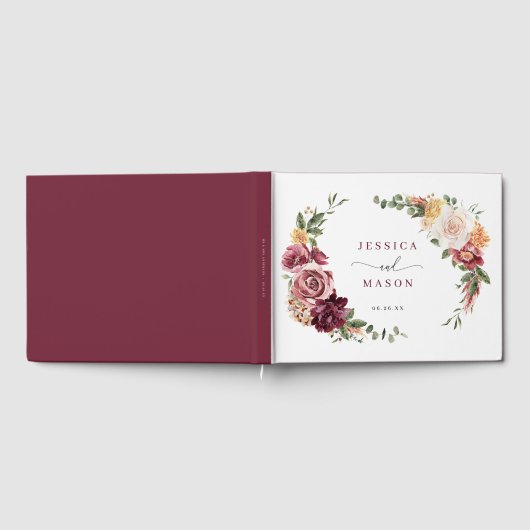 Rustiek Land Boho Herfst Bourgondië Bruiloft Gastenboek (Volledig)