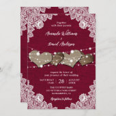 Rustiek Land Bourgondië Burlap en kant bruiloft Kaart (Voorkant / Achterkant)