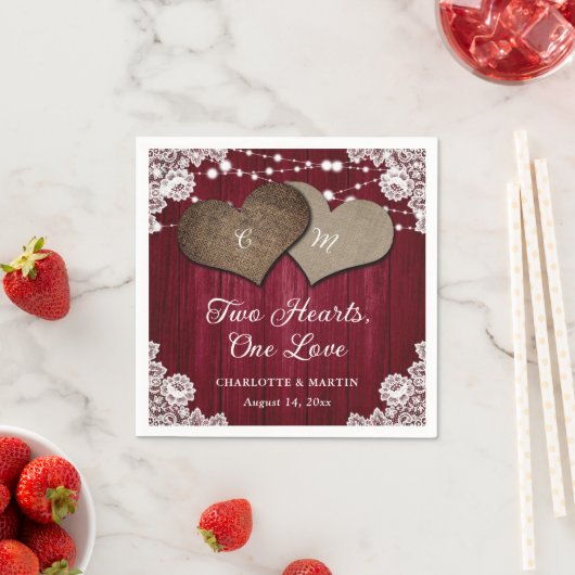 Rustiek Land Bourgondië Hout Burlap Kant Bruiloft Servet (Insitu)