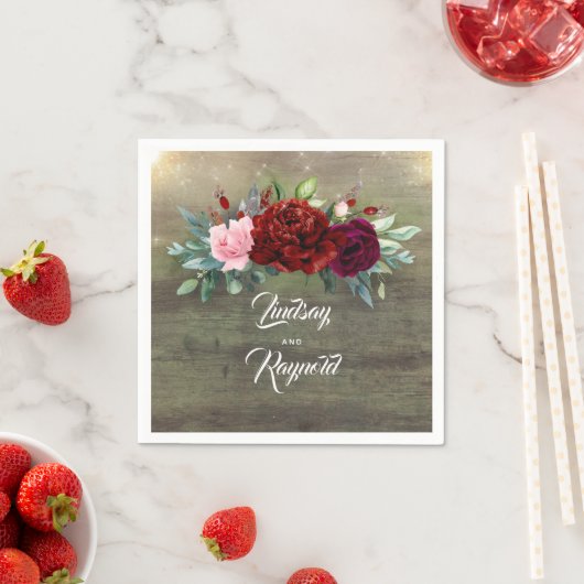 Rustiek Land Bourgondië Rode Bloemen Bruiloft Servet (Insitu)