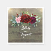 Rustiek Land Bourgondië Rode Bloemen Bruiloft Servet (Voorkant)