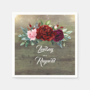 Rustiek Land Bourgondië Rode Bloemen Bruiloft Servet