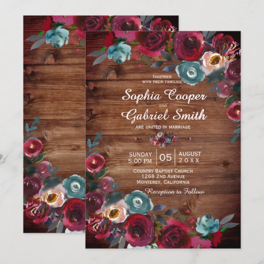 Rustiek Land Bourgondië Rode Marine Bloemen Bruilo Kaart (Voorkant / Achterkant)