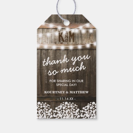 Rustiek land bruiloft gunst dank u cadeaulabel (Voorkant)