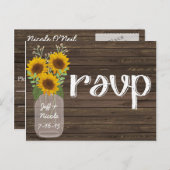 Rustiek Land Bruiloft Hout & Zonnebloemen RSVP Uitnodiging Briefkaart (Voorkant / Achterkant)