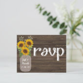 Rustiek Land Bruiloft Hout & Zonnebloemen RSVP Uitnodiging Briefkaart (Staand voorkant)