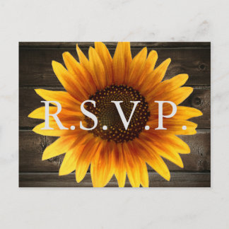 Rustiek Land Bruiloft Hout & Zonnebloemen RSVP Uitnodiging Briefkaart
