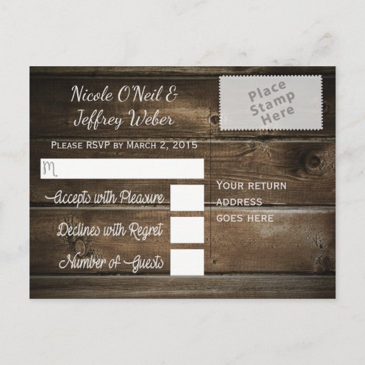 Rustiek Land Bruiloft Hout & Zonnebloemen RSVP Uitnodiging Briefkaart (Achterkant)