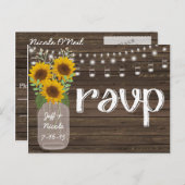 Rustiek Land Bruiloft Hout & Zonnebloemen RSVP Uitnodiging Briefkaart (Voorkant / Achterkant)