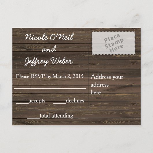 Rustiek Land Bruiloft Hout & Zonnebloemen RSVP Uitnodiging Briefkaart (Achterkant)