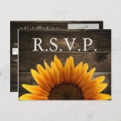 Rustiek Land Bruiloft Hout & Zonnebloemen RSVP Uitnodiging Briefkaart (Voorkant / Achterkant)