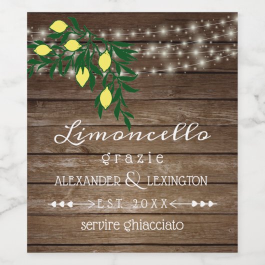 Rustiek Land Bruiloft Limoncello Flesetiket | Wijn Etiket (Enkel label)