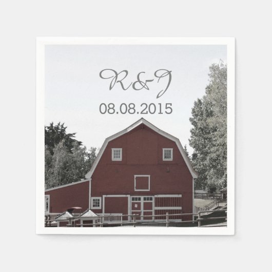 rustiek land bruiloft rode schuur bruiloft gunst servet (Voorkant)
