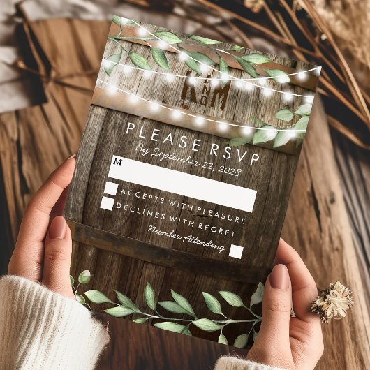 Rustiek Land Bruiloft RSVP | groen blad Kaartje
