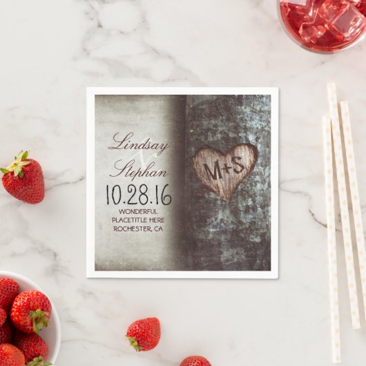 Rustiek land bruiloft servetten met boomhart (Insitu)