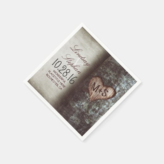 Rustiek land bruiloft servetten met boomhart (Hoek)