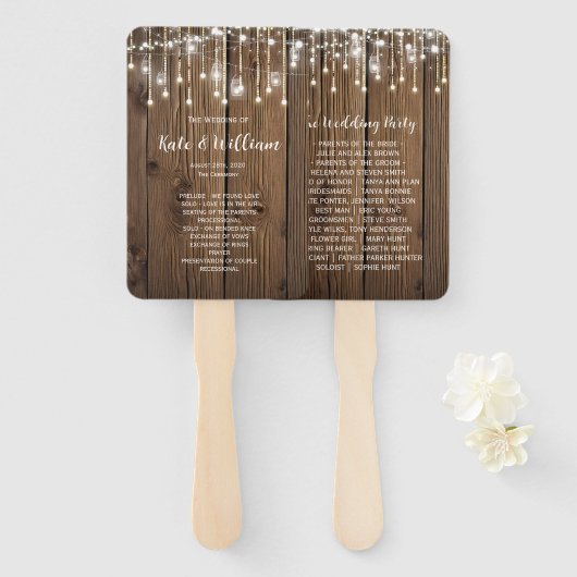 RUSTIEK Land bruiloft string lichten Handwaaier (Voorkant en achterkant)