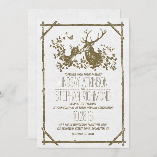 Rustiek land bruiloft uitnodigingen met herten (Voorkant / Achterkant)