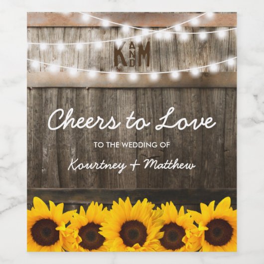 Rustiek land bruiloft | Zonnebloem Proost op Liefd Wijn Etiket (Enkel label)