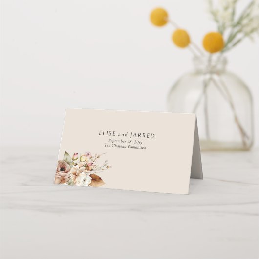 Rustiek Land Bruin Bloemen Bruiloft Plaatskaartje (Achterkant)