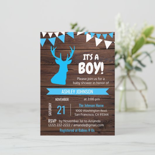 Rustiek Land Buck Hertenjongen Baby shower Invites Kaart (Staand voorkant)