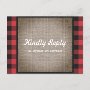 Rustiek Land Buffel Plaid & Burlap Bruiloft RSVP Uitnodiging Briefkaart