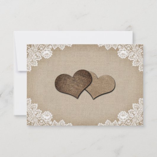 Rustiek Land Burlap en Kant Bruiloft RSVP (Achterkant)