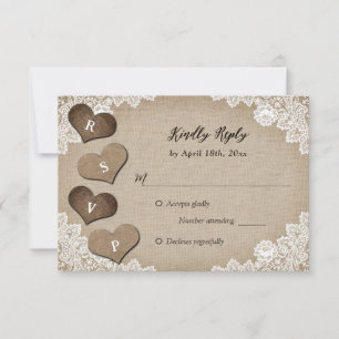 Rustiek Land Burlap en Kant Bruiloft RSVP Kaartje